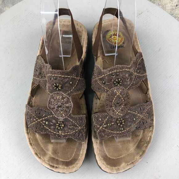 Earth Women's Size 7 Willow Brown Leather Open Toe Slingback Wedge Heel Sandals - Picture 3 of 13